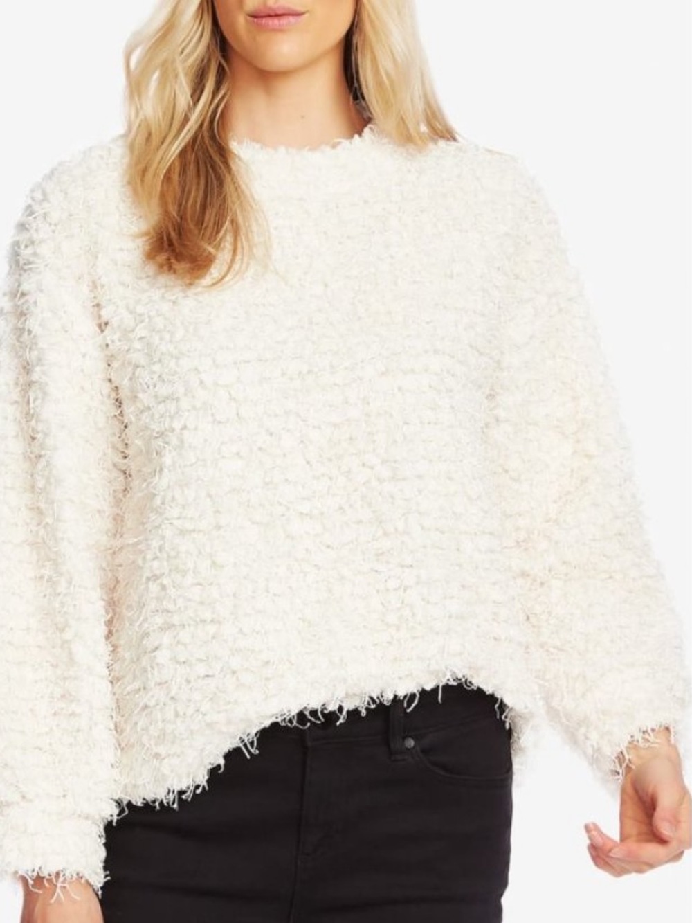 NWT Vince Camuto Popcorn Eyelash Chunky Classy Knit Pullover Sweater Ivory M $79